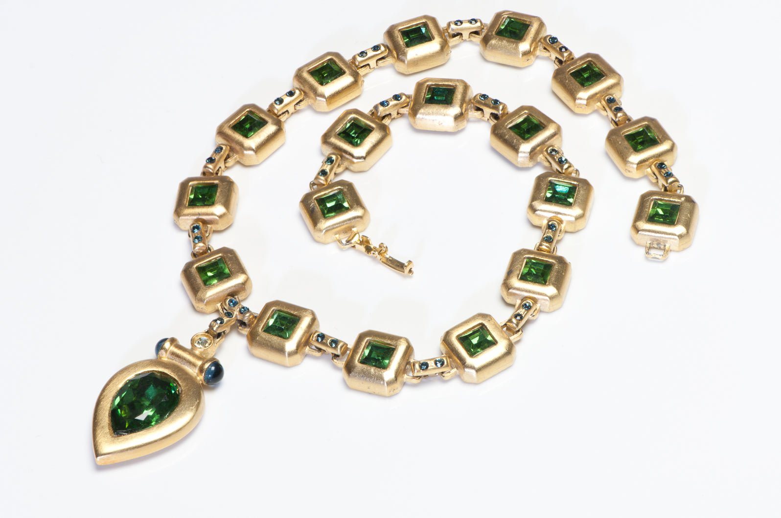 Vintage Roxanne Assoulin Green Blue Crystal Collar Necklace