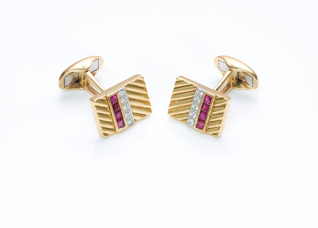 Vintage Ruby Diamond Gold Cufflinks