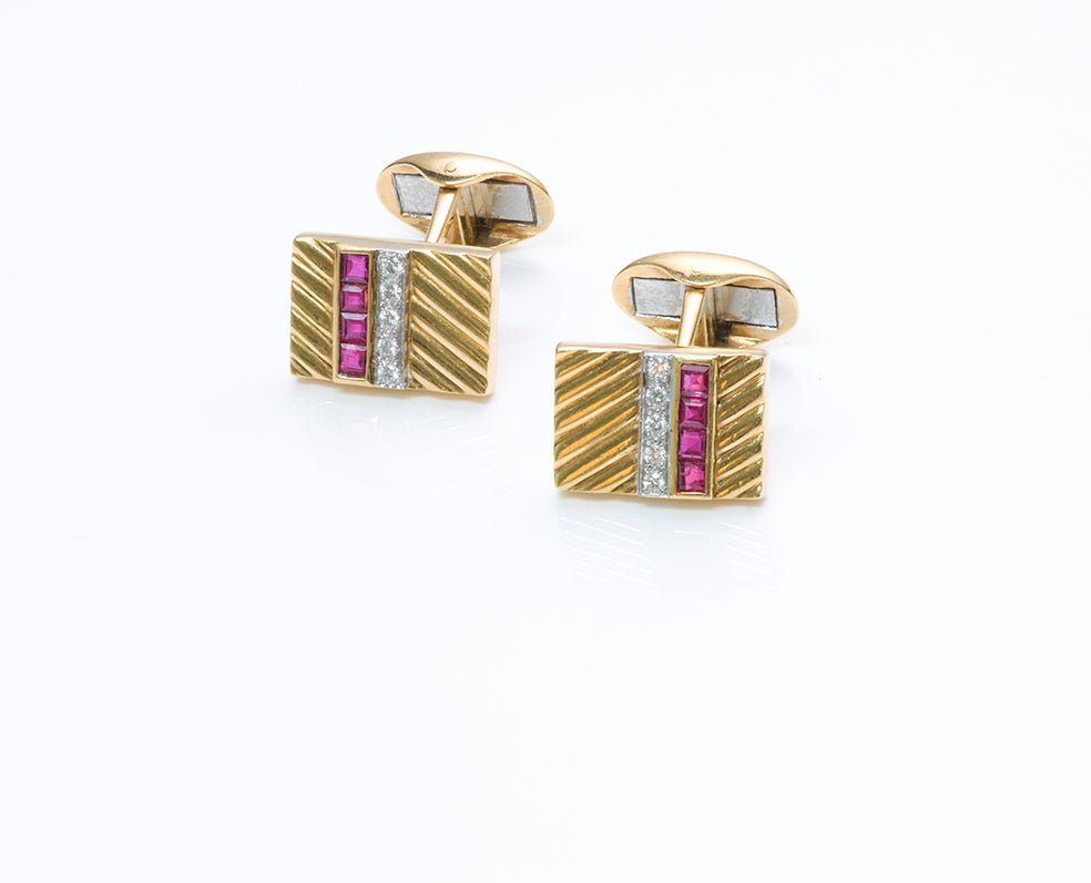 Vintage Ruby Diamond Gold Cufflinks