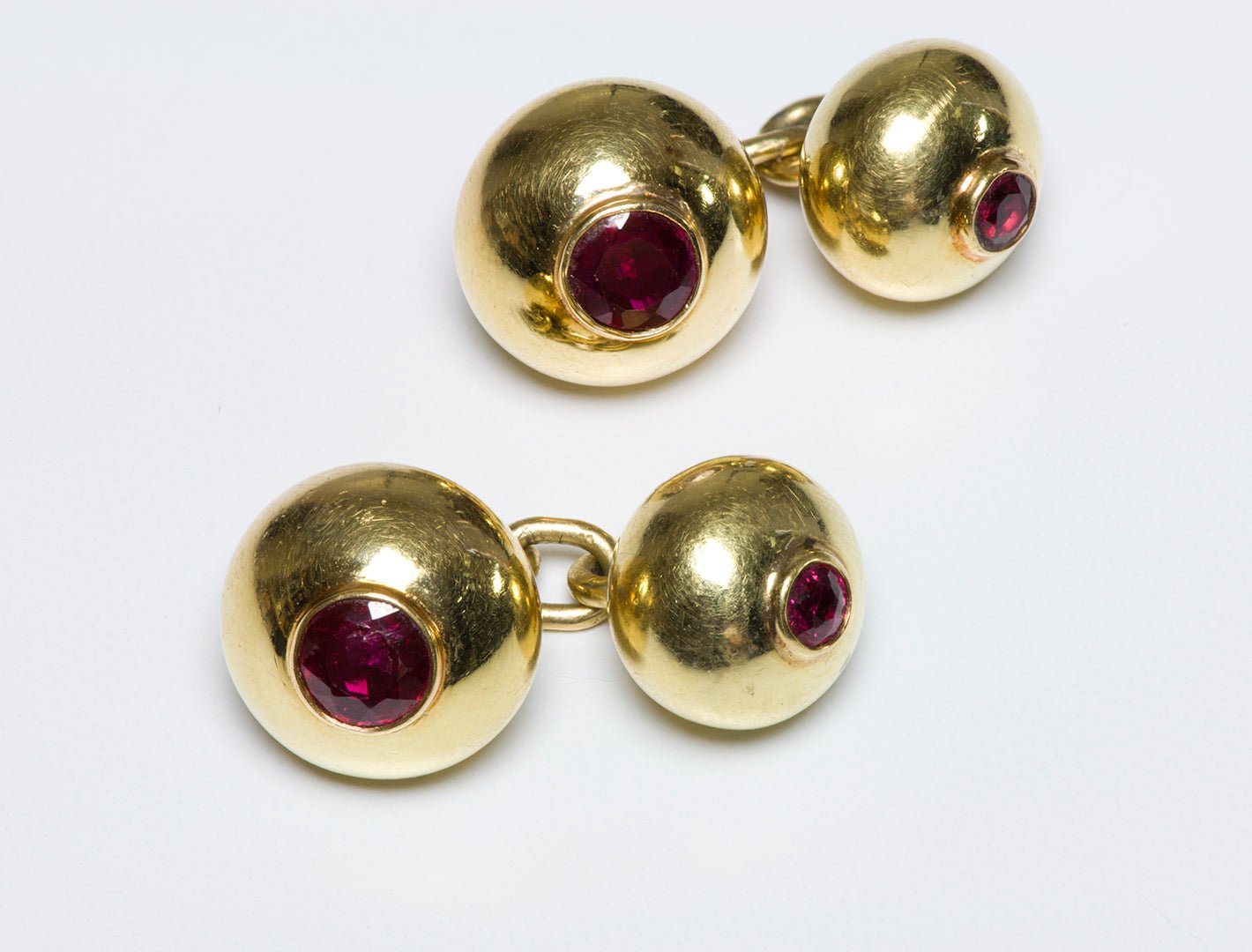 Vintage Ruby Gold Bead Chain Cufflinks