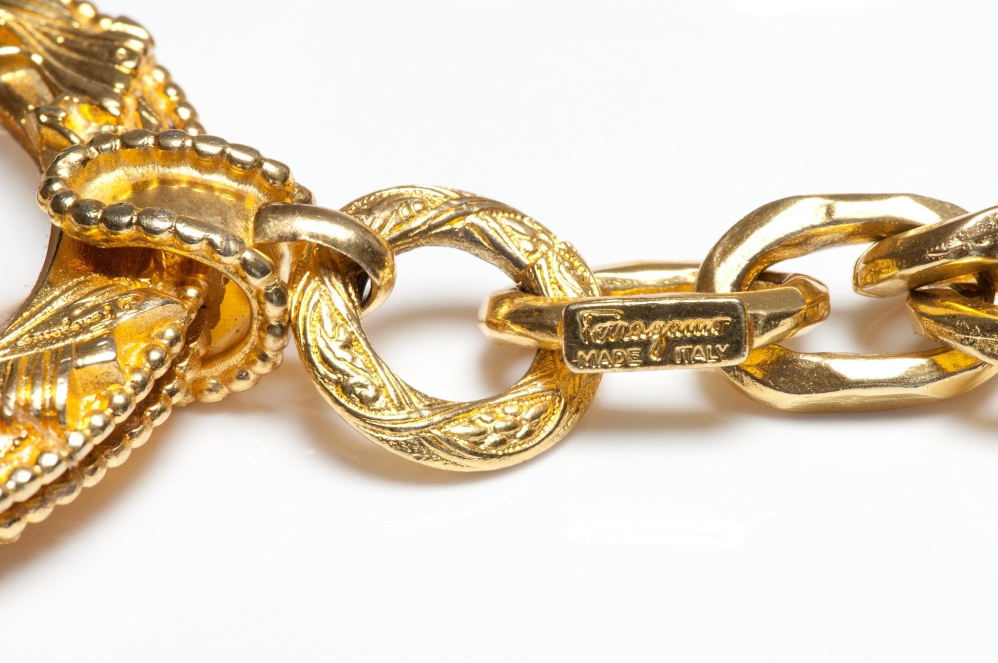 Vintage Salvatore Ferragamo Gold Plated Shoe Motif Magnifying Glass Necklace