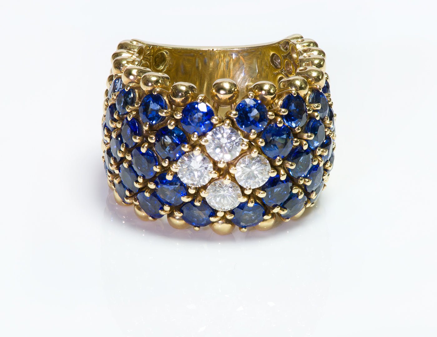 Vintage Sapphire & Diamond 18K Gold Bead Flexible Band Ring
