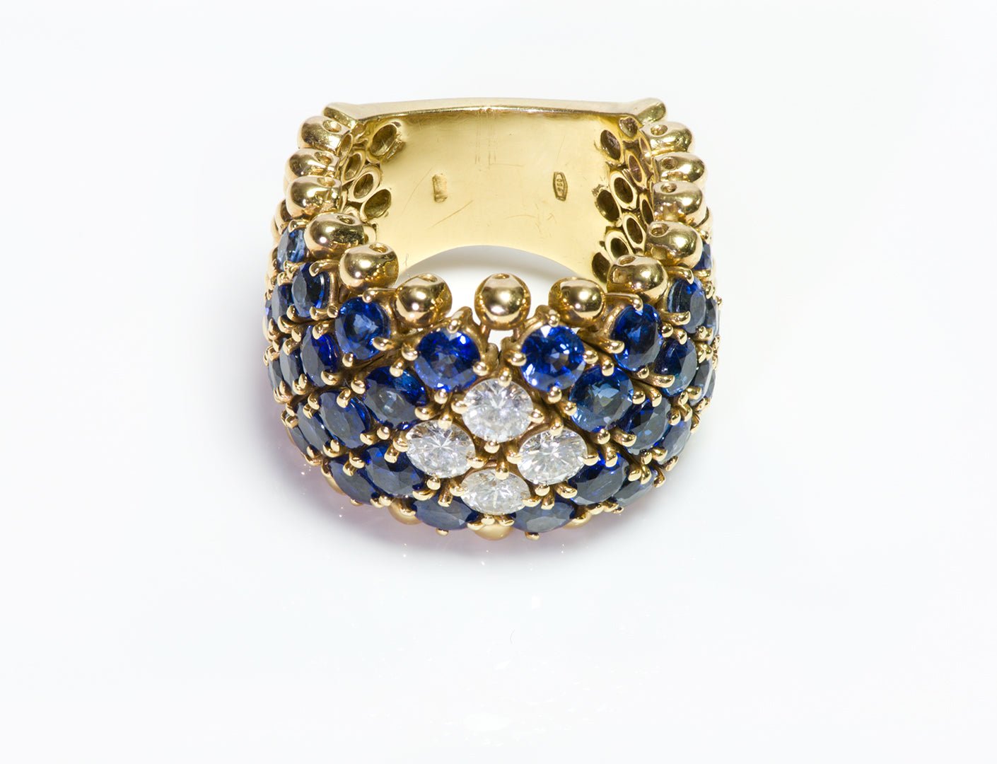 Vintage Sapphire & Diamond 18K Gold Bead Flexible Band Ring