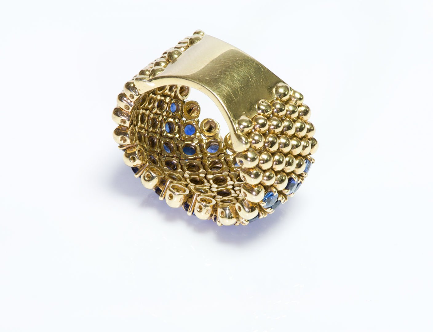 Vintage Sapphire & Diamond 18K Gold Bead Flexible Band Ring