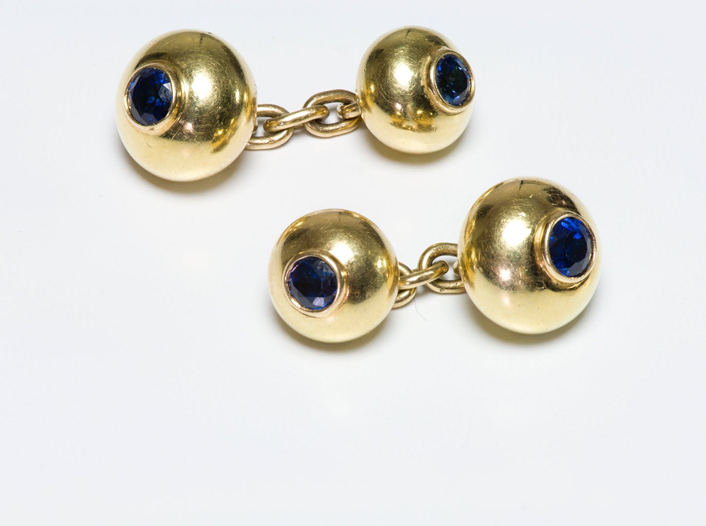Vintage Sapphire Gold Bead Chain Cufflinks