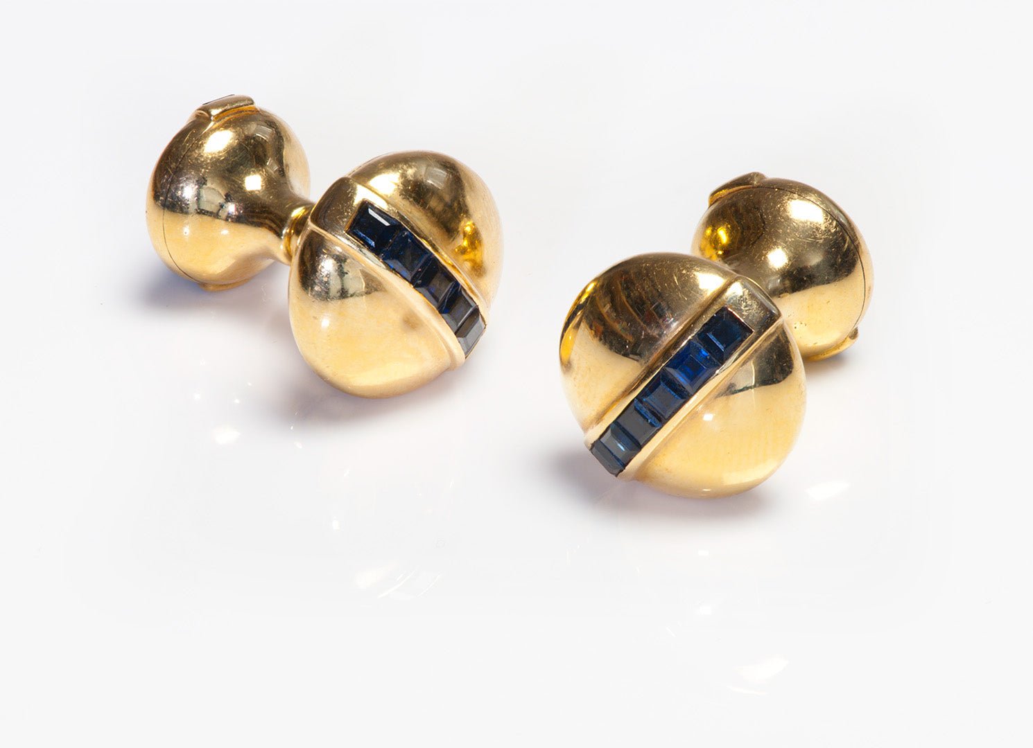 Vintage Sapphire Yellow Gold Cufflinks