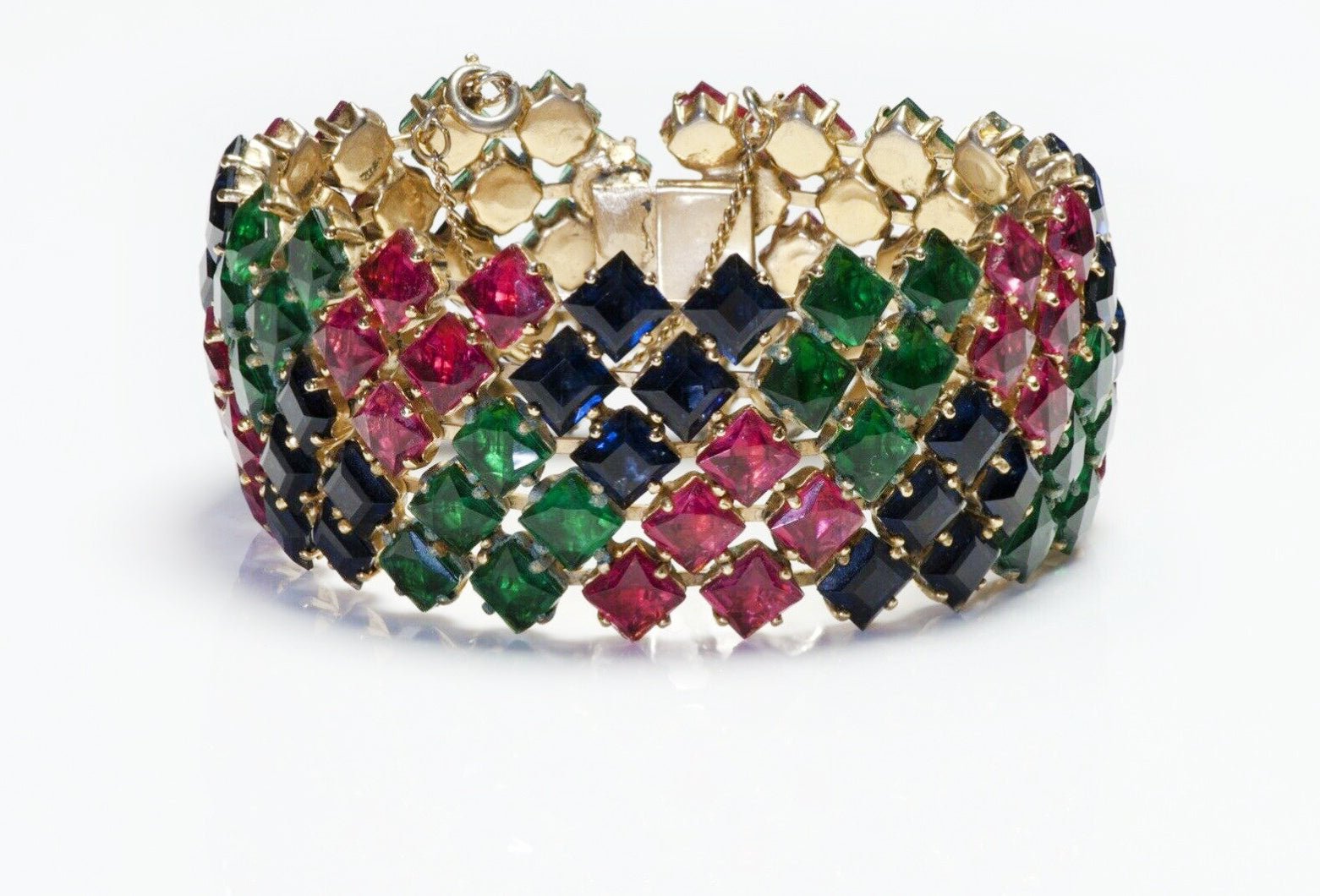 Vintage Schreiner New York Green Red Blue Crystal Bracelet