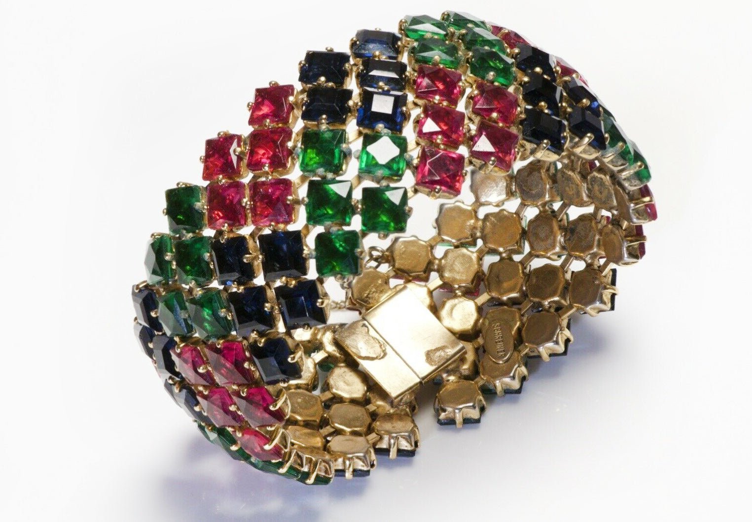 Vintage Schreiner New York Green Red Blue Crystal Bracelet