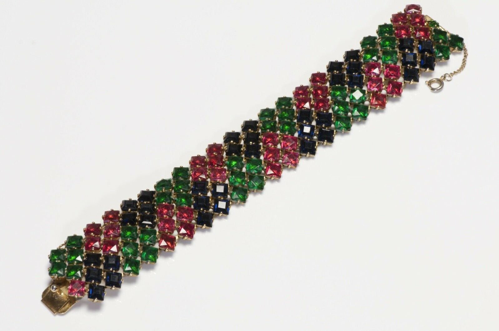 Vintage Schreiner New York Green Red Blue Crystal Bracelet