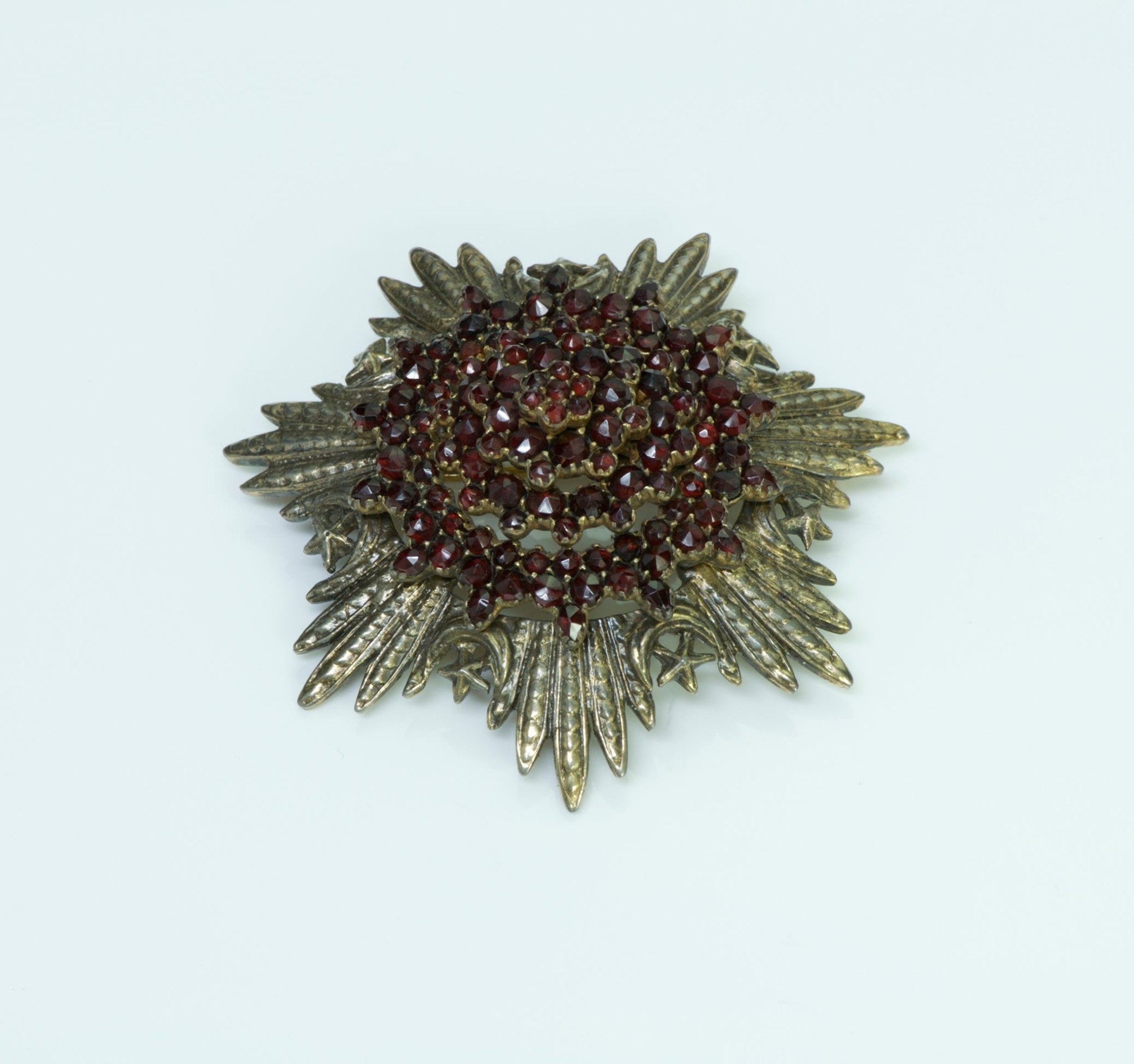 Vintage Seaman Schepps Garnet Silver Starburst Brooch