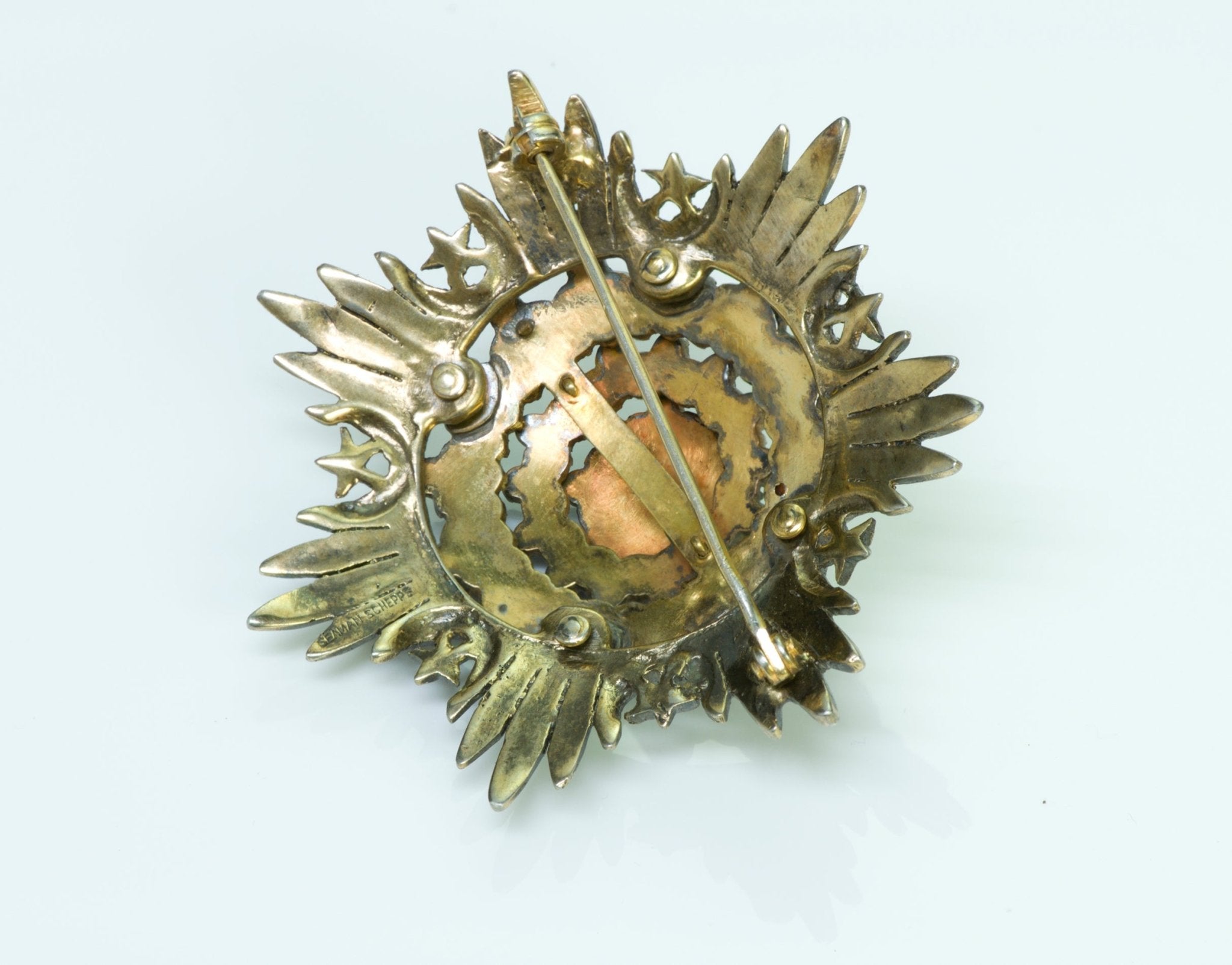 Vintage Seaman Schepps Garnet Silver Starburst Brooch