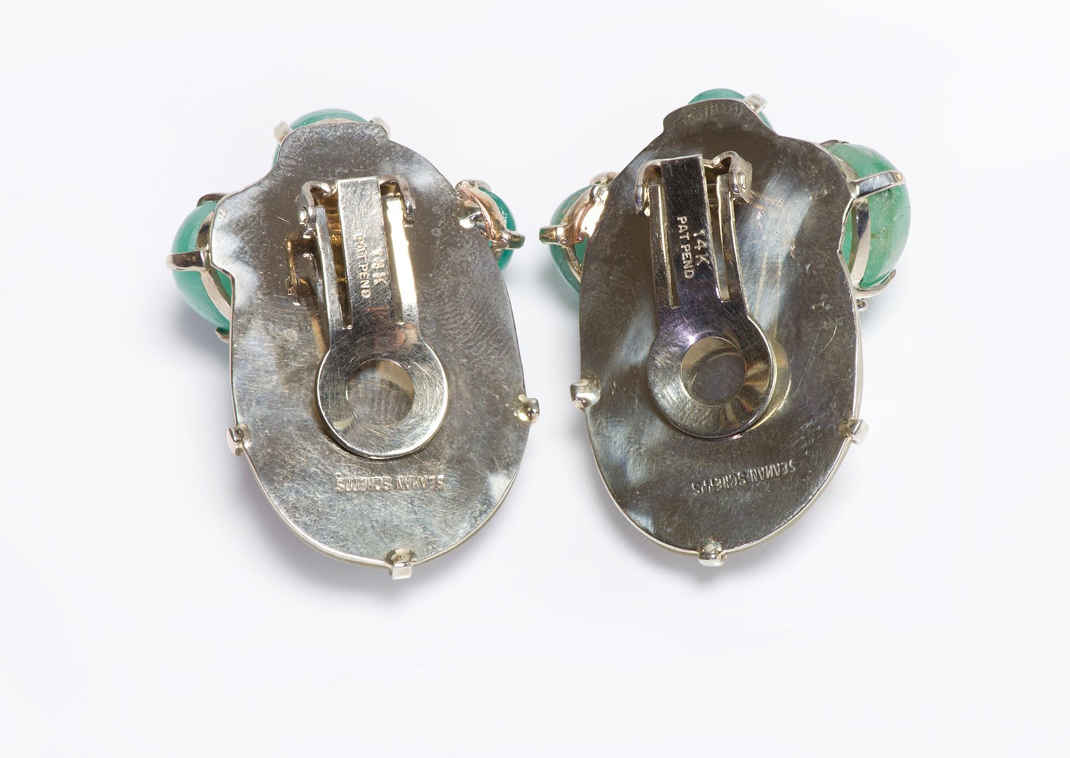 Vintage Seaman Schepps Gold Emerald Diamond Shell Earrings