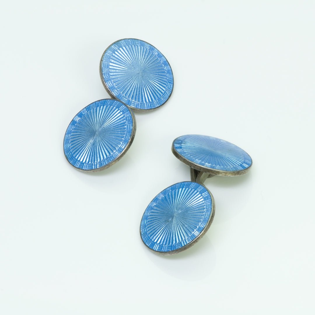 Vintage Silver Guilloché Enamel Cufflinks