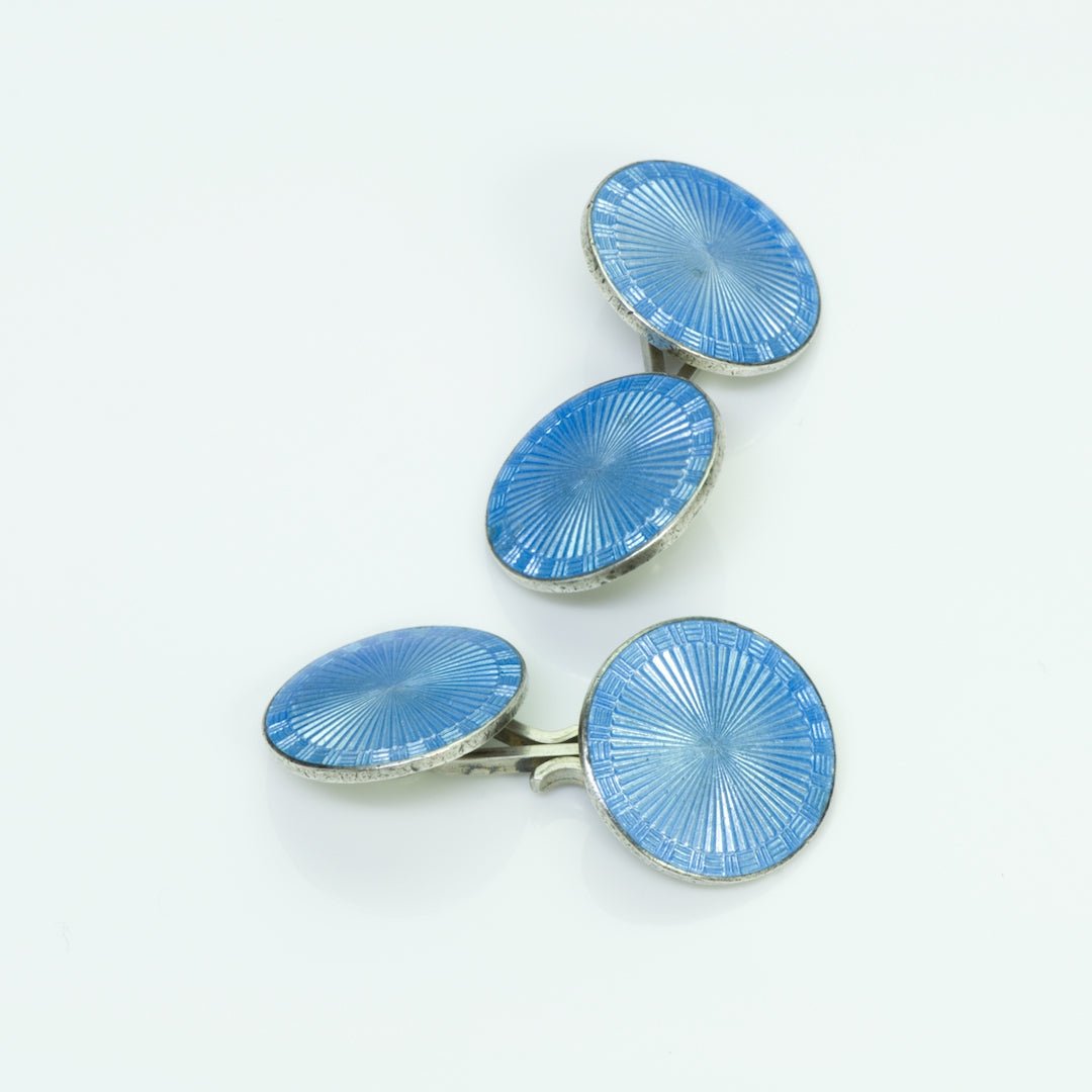 Vintage Silver Guilloché Enamel Cufflinks