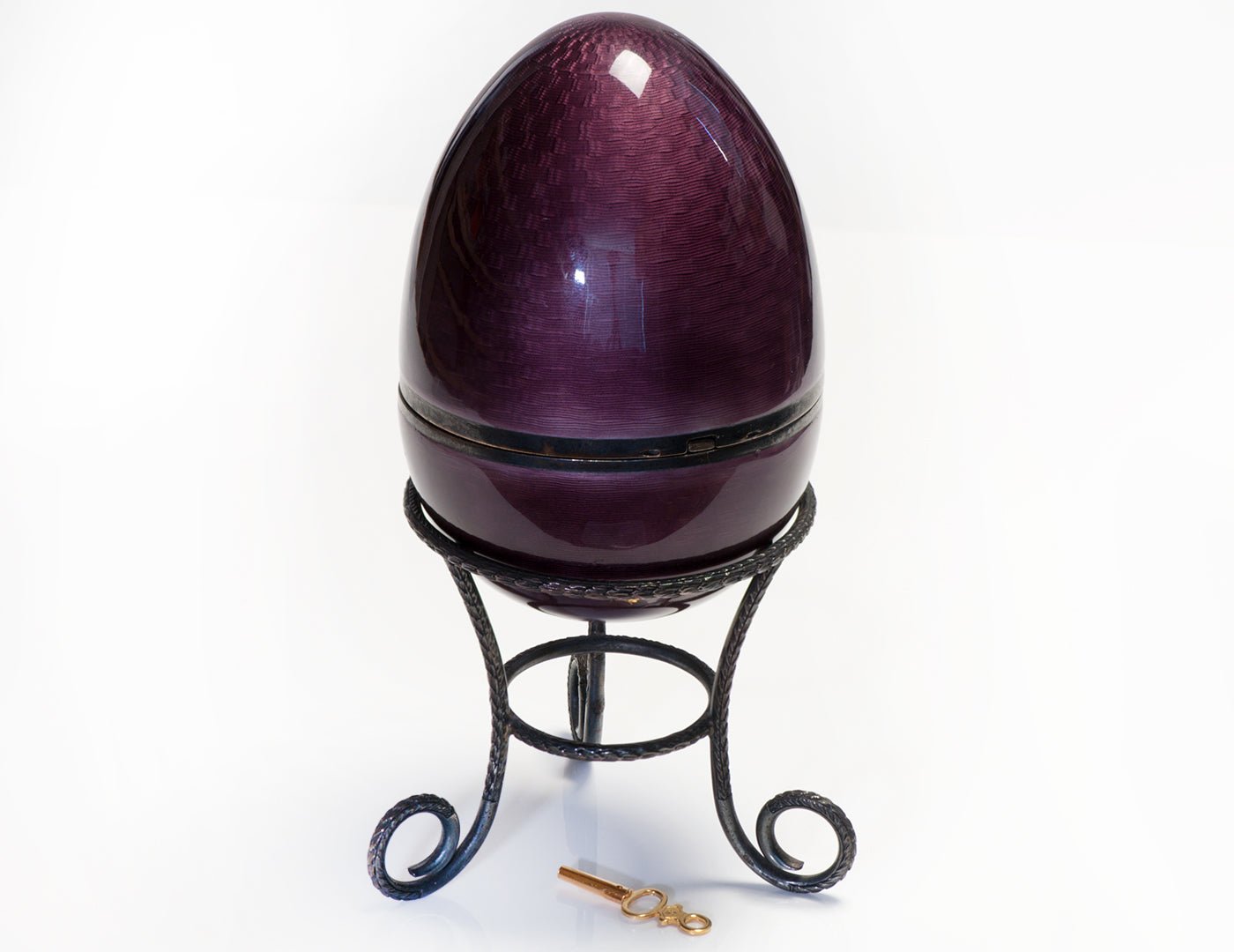 Vintage Silver Guilloche Enamel Faberge Style Egg Clock
