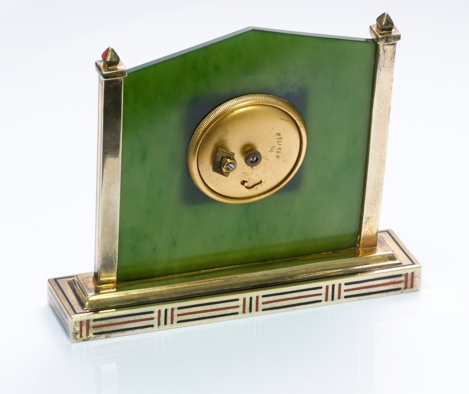 Vintage Silver Nephrite Enamel Desk Clock