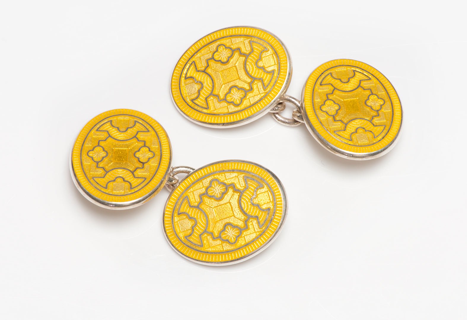 Vintage Silver Yellow Enamel Cufflinks