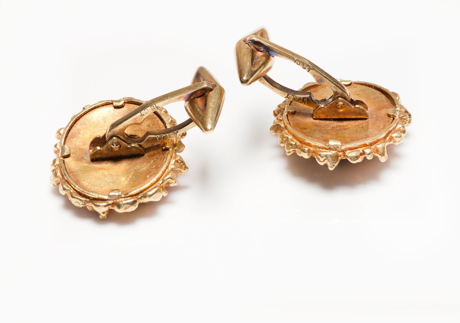 Vintage Textured 18K Yellow Gold Lapis & Diamond Cufflinks