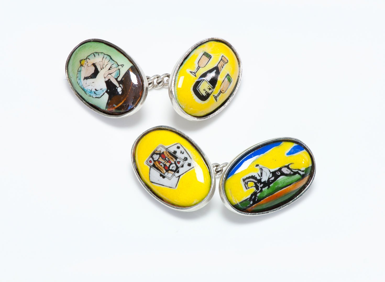 Vintage The Four Vices Enamel Silver Gents Cufflinks