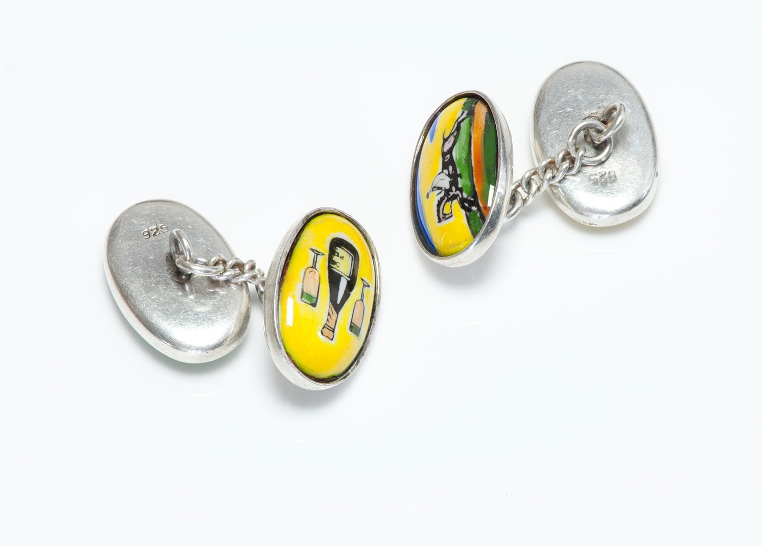 Vintage The Four Vices Enamel Silver Gents Cufflinks