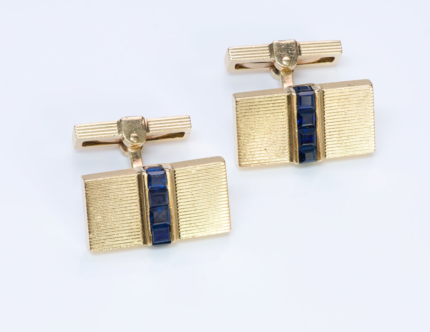 Vintage Tiffany Co. 14K Gold Sapphire Cufflink & Stud Set