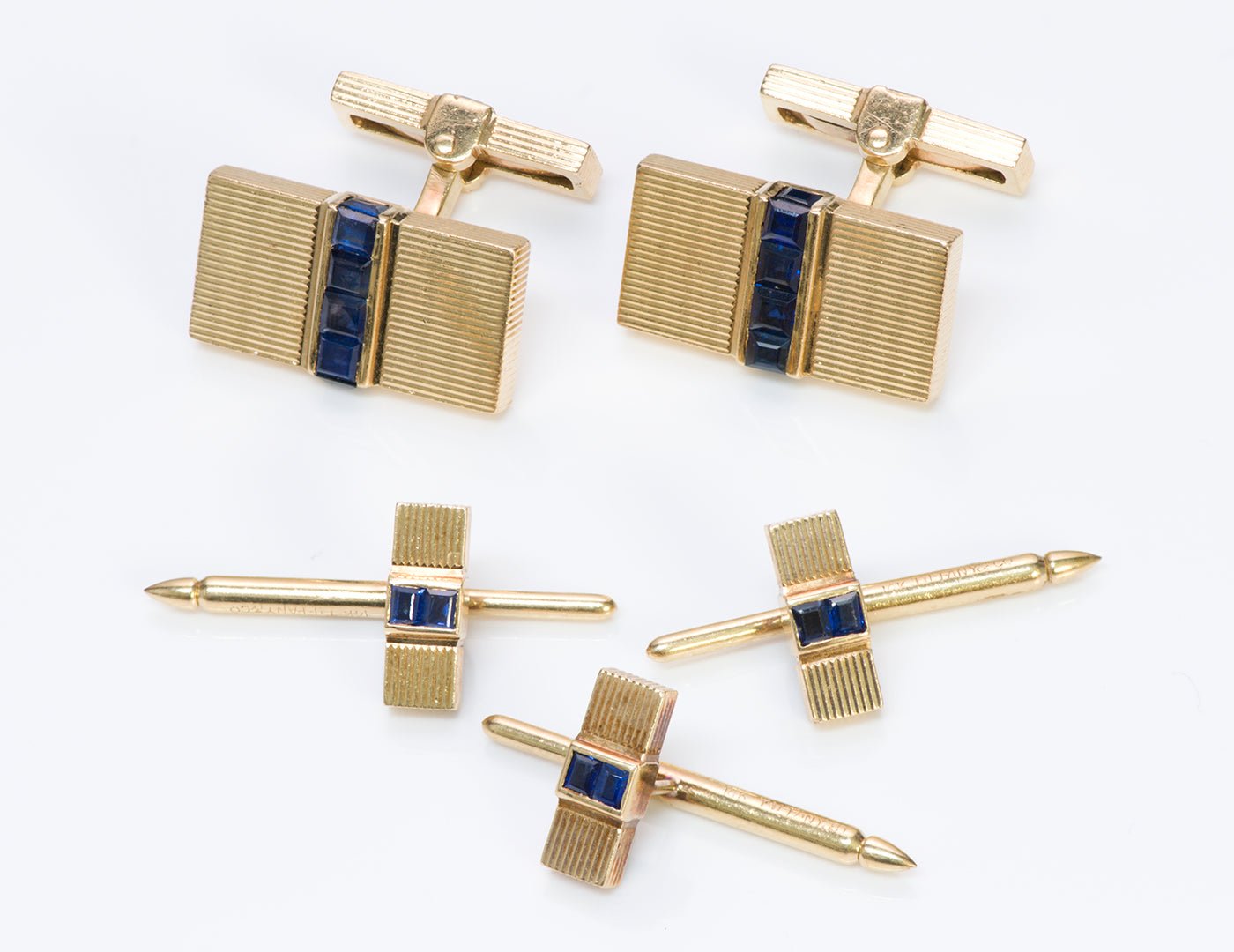 Vintage Tiffany Co. 14K Gold Sapphire Cufflink & Stud Set