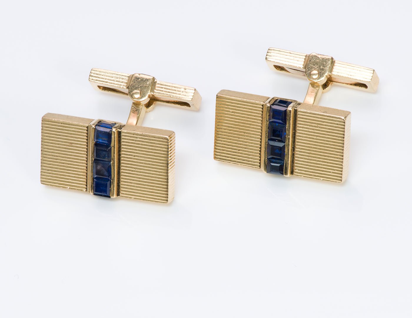 Vintage Tiffany Co. 14K Gold Sapphire Cufflink & Stud Set
