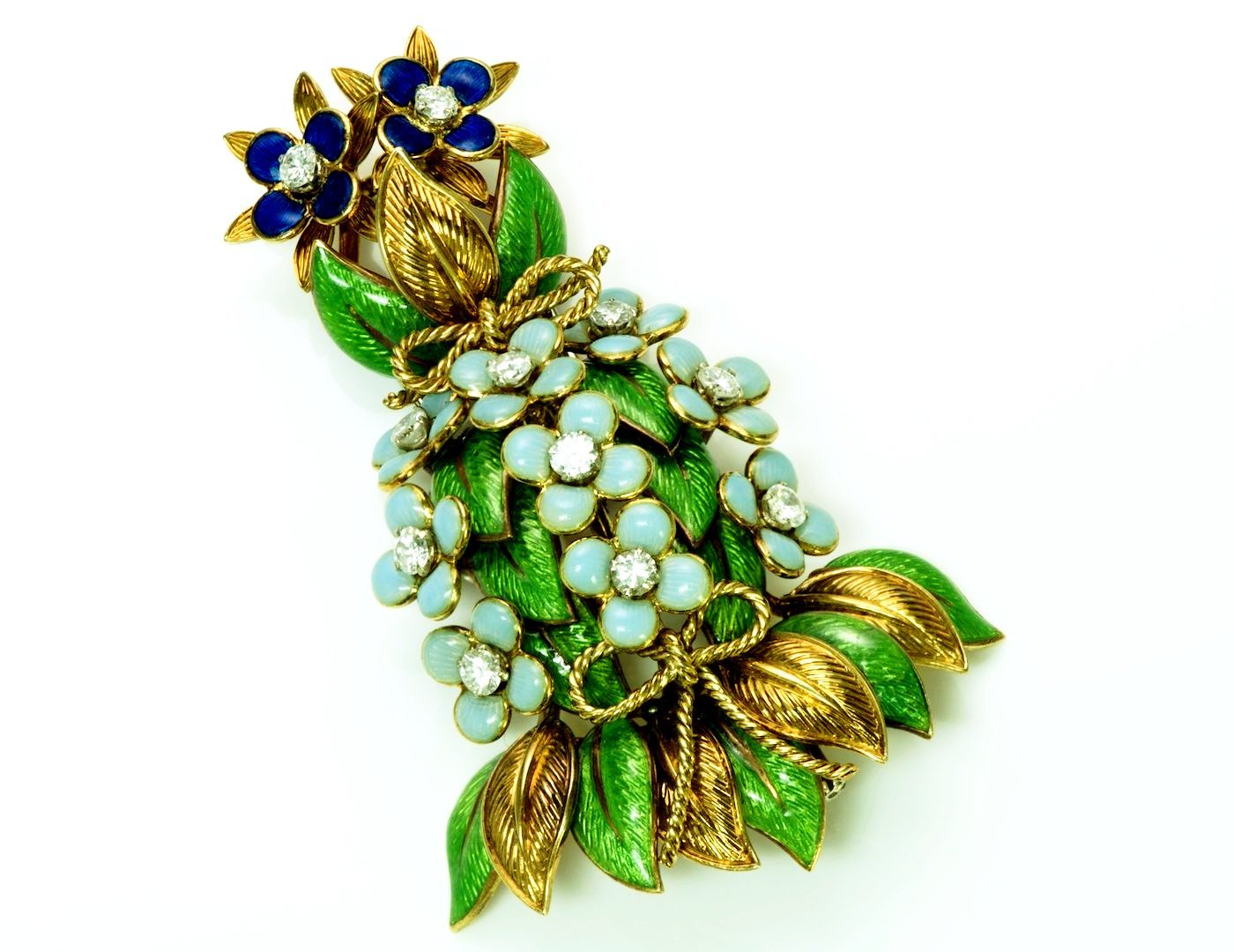 Vintage Tiffany & Co. 18K Gold Diamond Enamel Brooch