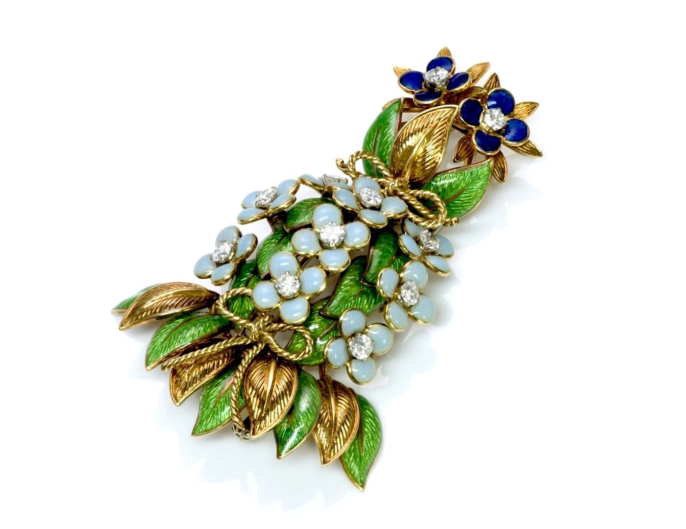 Vintage Tiffany & Co. 18K Gold Diamond Enamel Brooch
