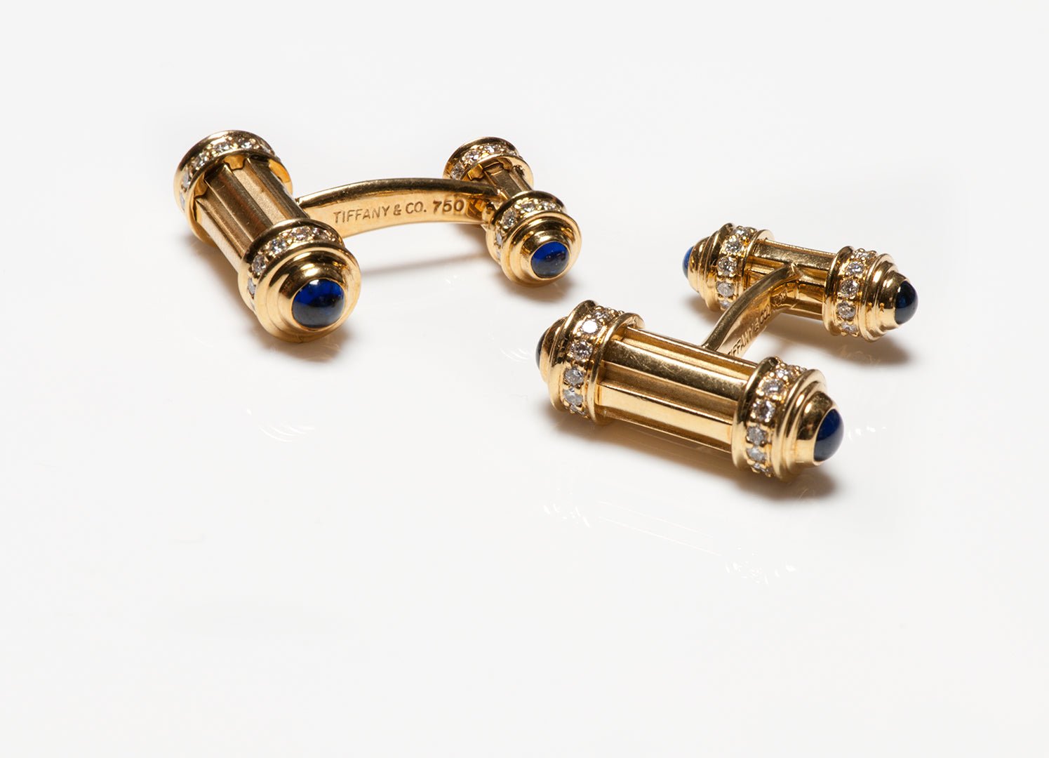 Vintage Tiffany & Co. 18K Gold Sapphire & Diamond Bar Atlas Cufflinks