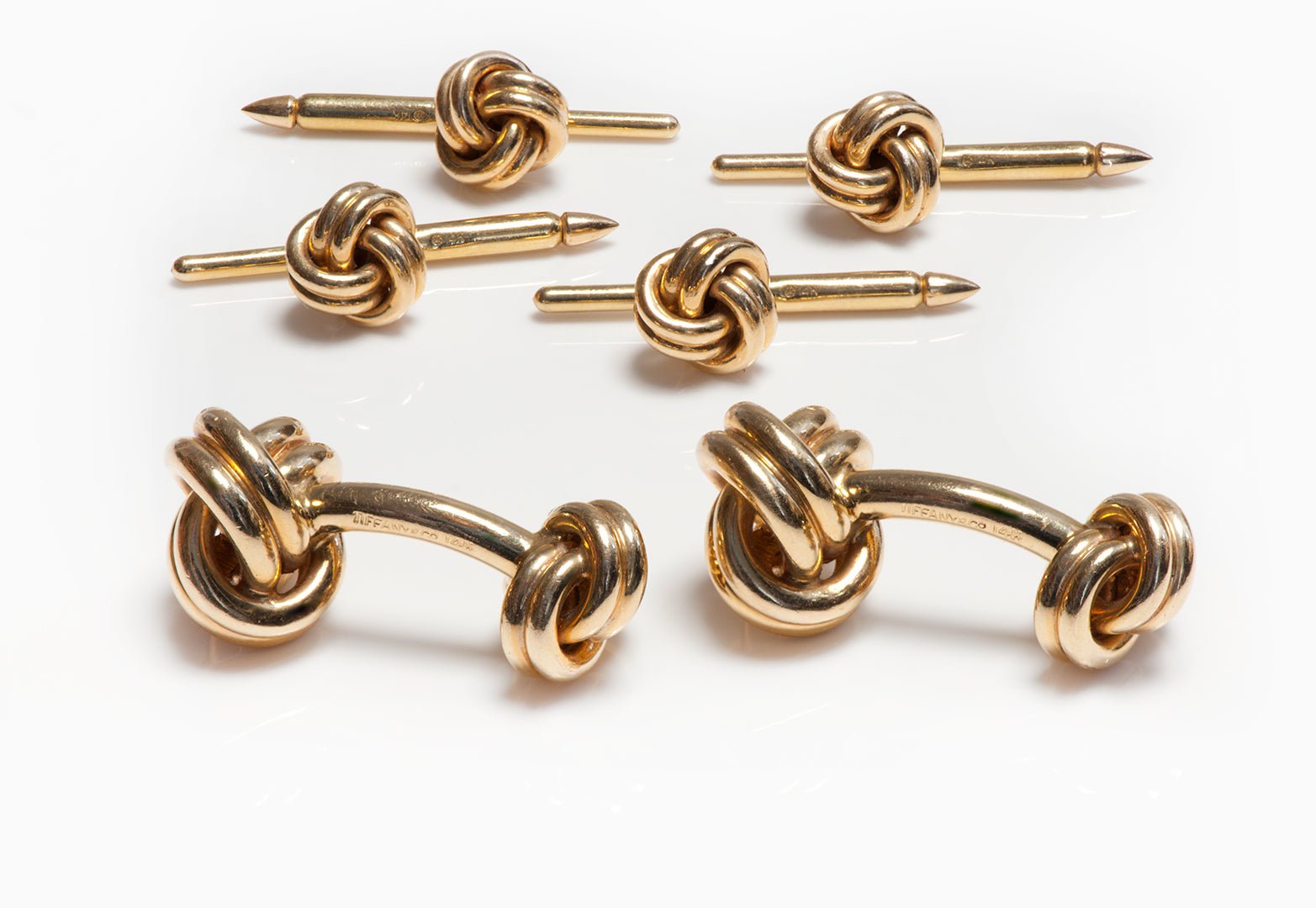 Vintage Tiffany & Co. Gold Knot Cufflink with 4 Stud Set