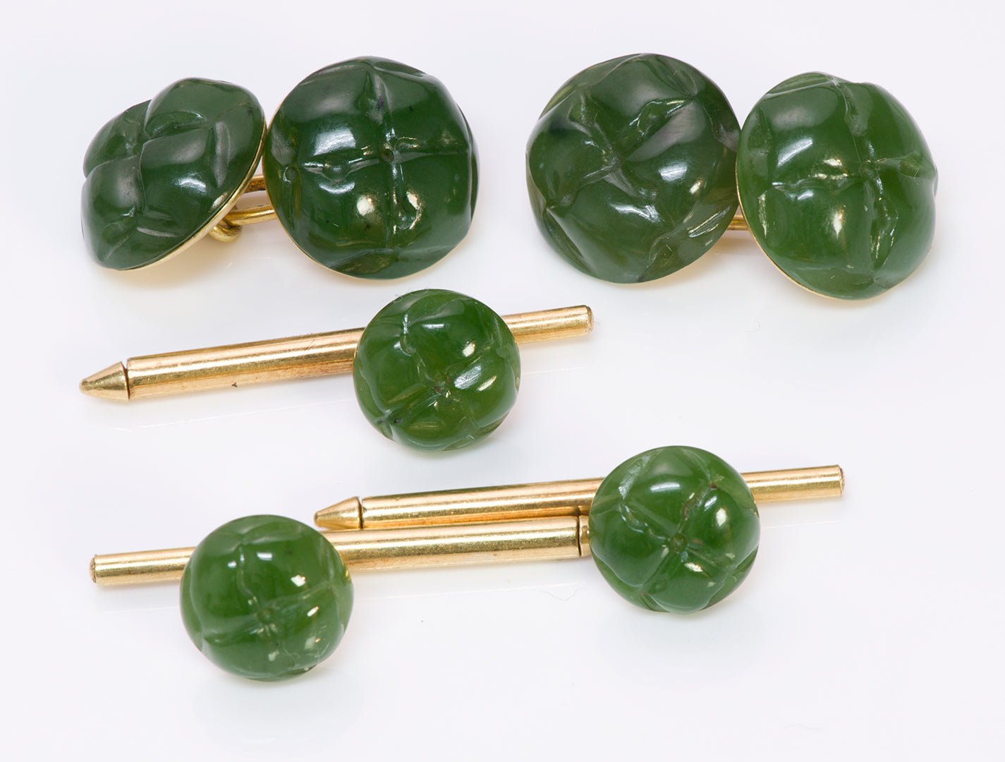 Vintage Tiffany & Co. Jade 18K Gold Cufflink & Stud Set
