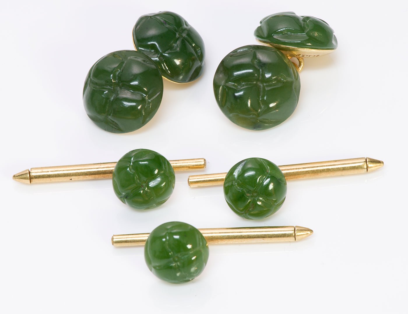 Vintage Tiffany & Co. Jade 18K Gold Cufflink & Stud Set