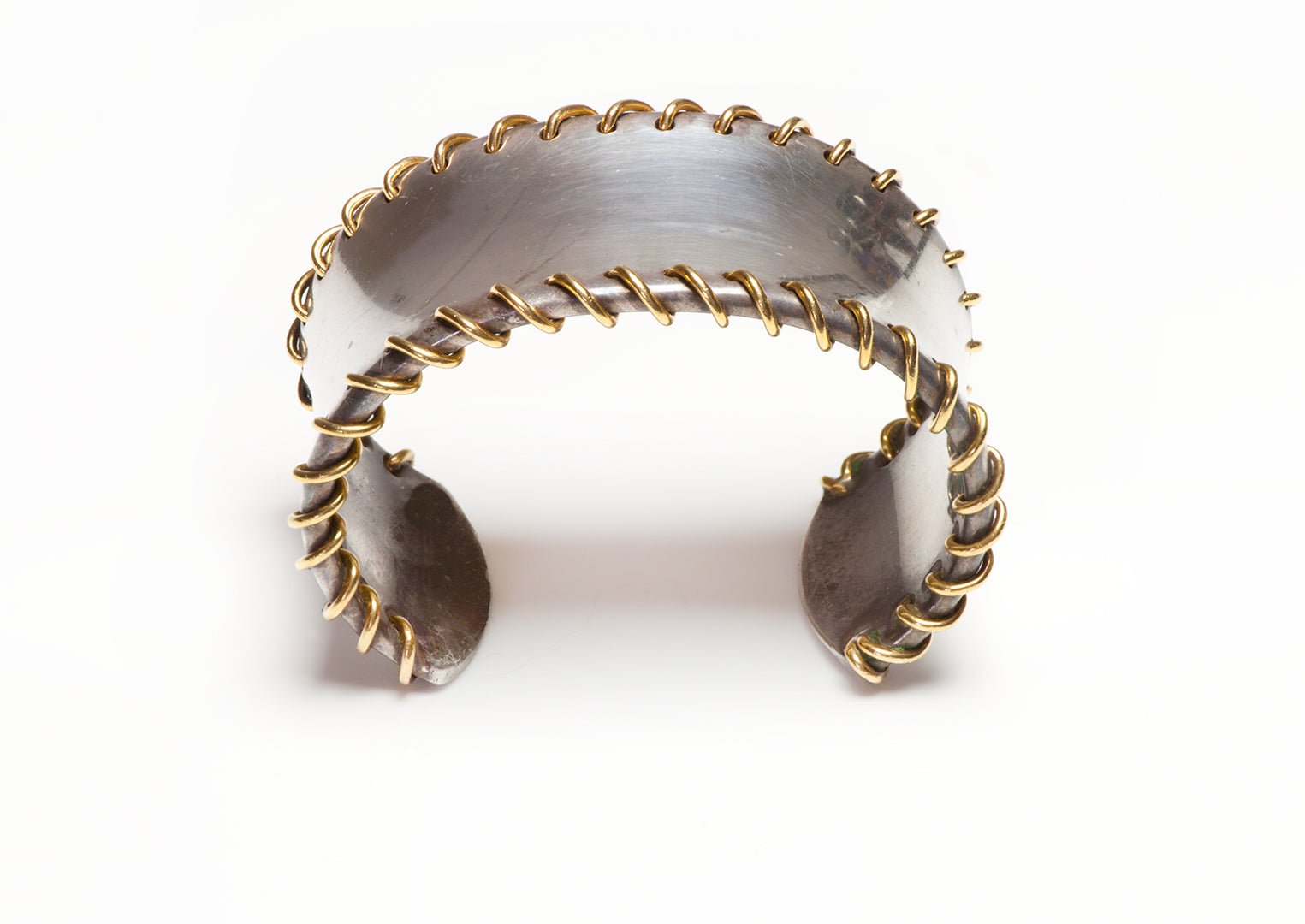 Vintage Tiffany & Co. Silver 18K Gold Wide Stitch Cuff Bracelet