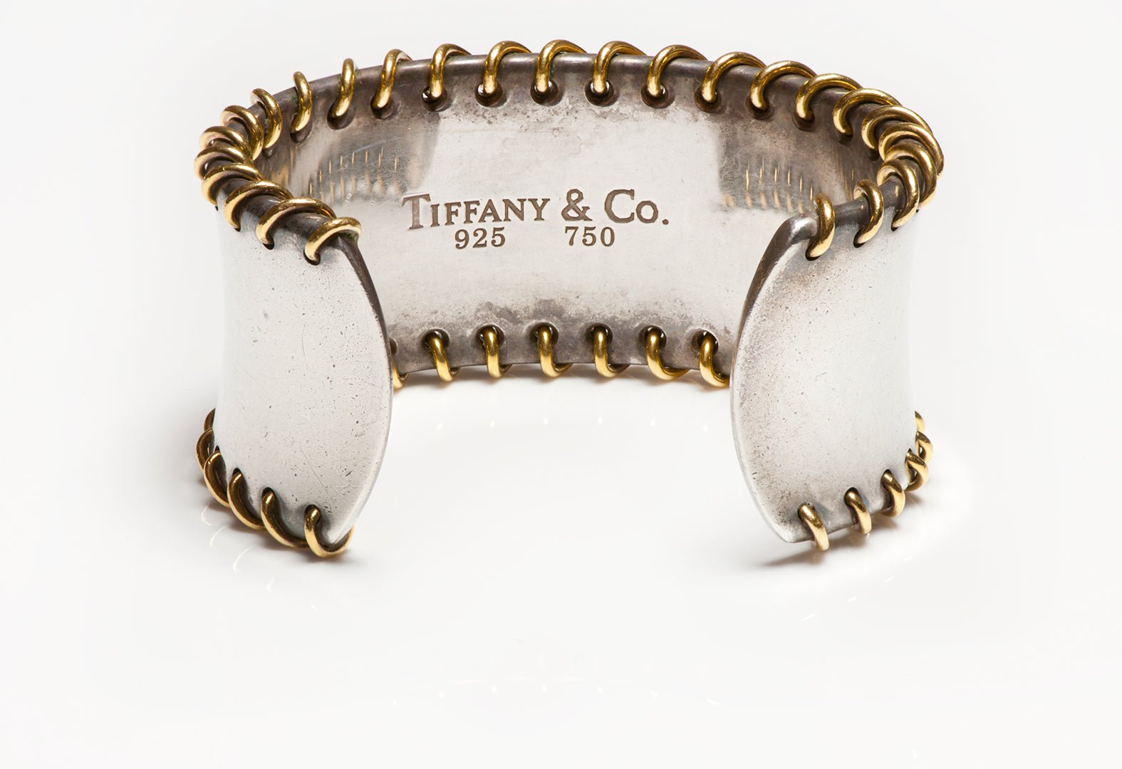 Vintage Tiffany & Co. Silver 18K Gold Wide Stitch Cuff Bracelet