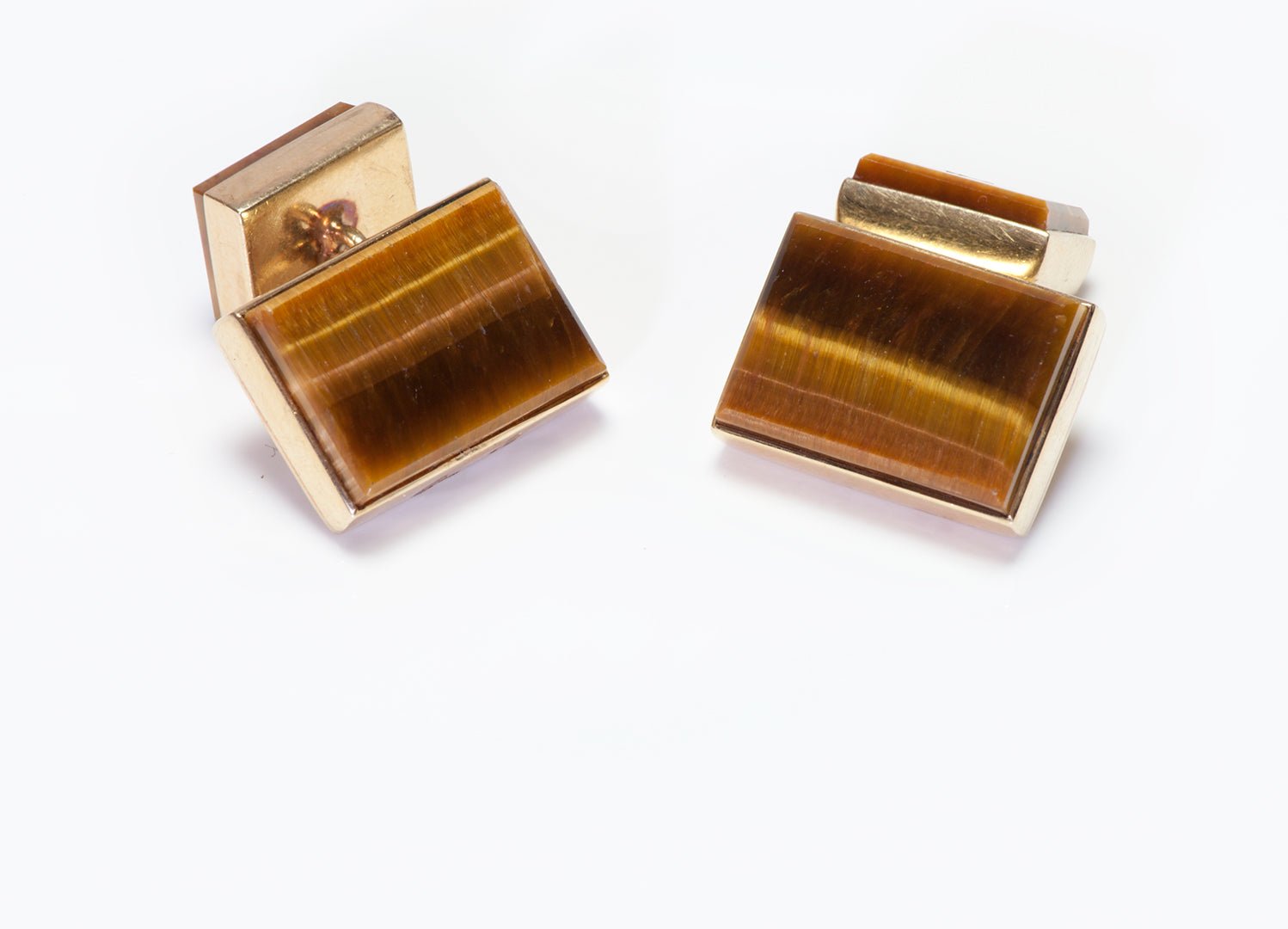 Vintage Tiger's Eye 14K Yellow Gold Cufflinks