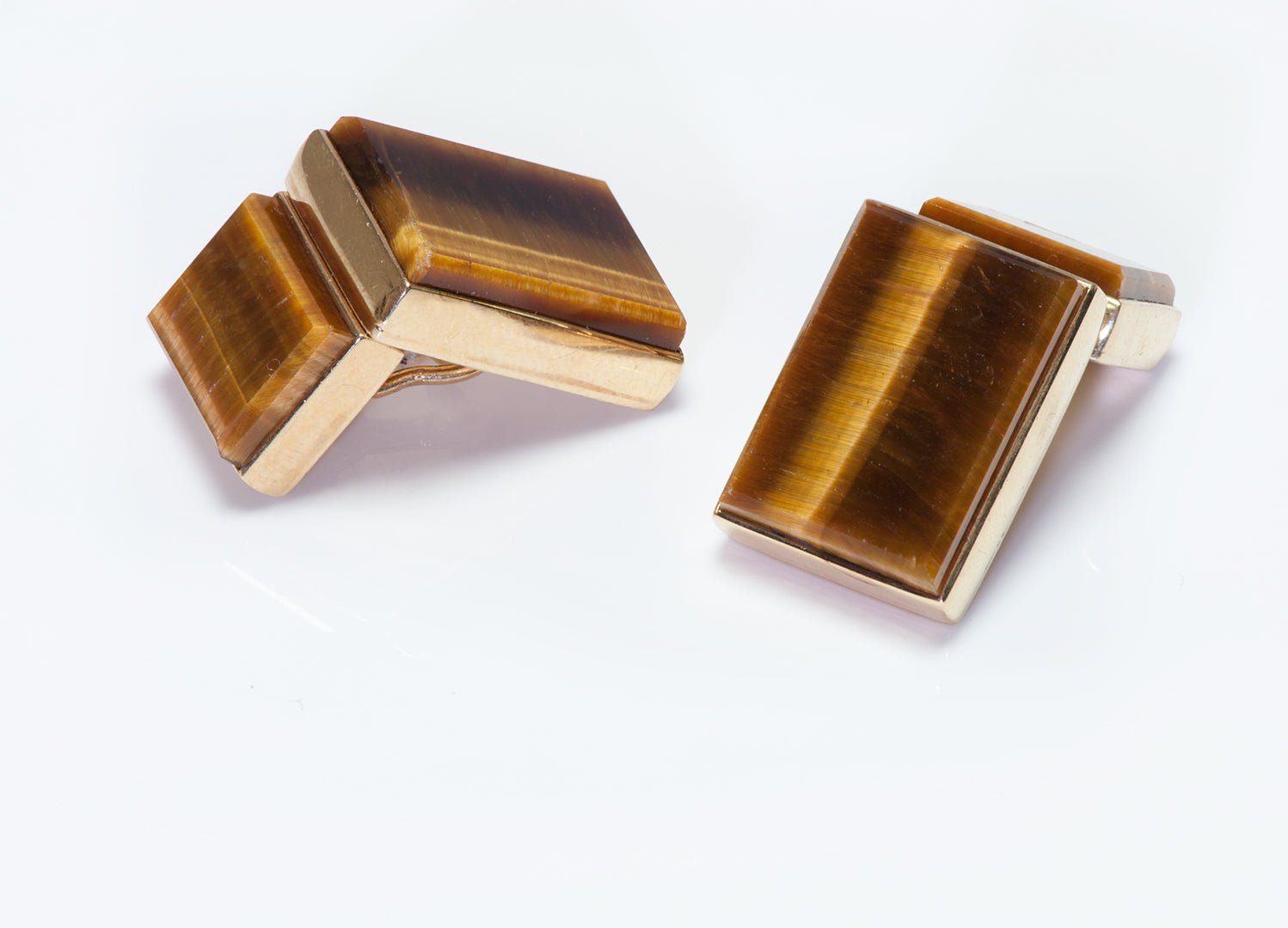 Vintage Tiger's Eye 14K Yellow Gold Cufflinks