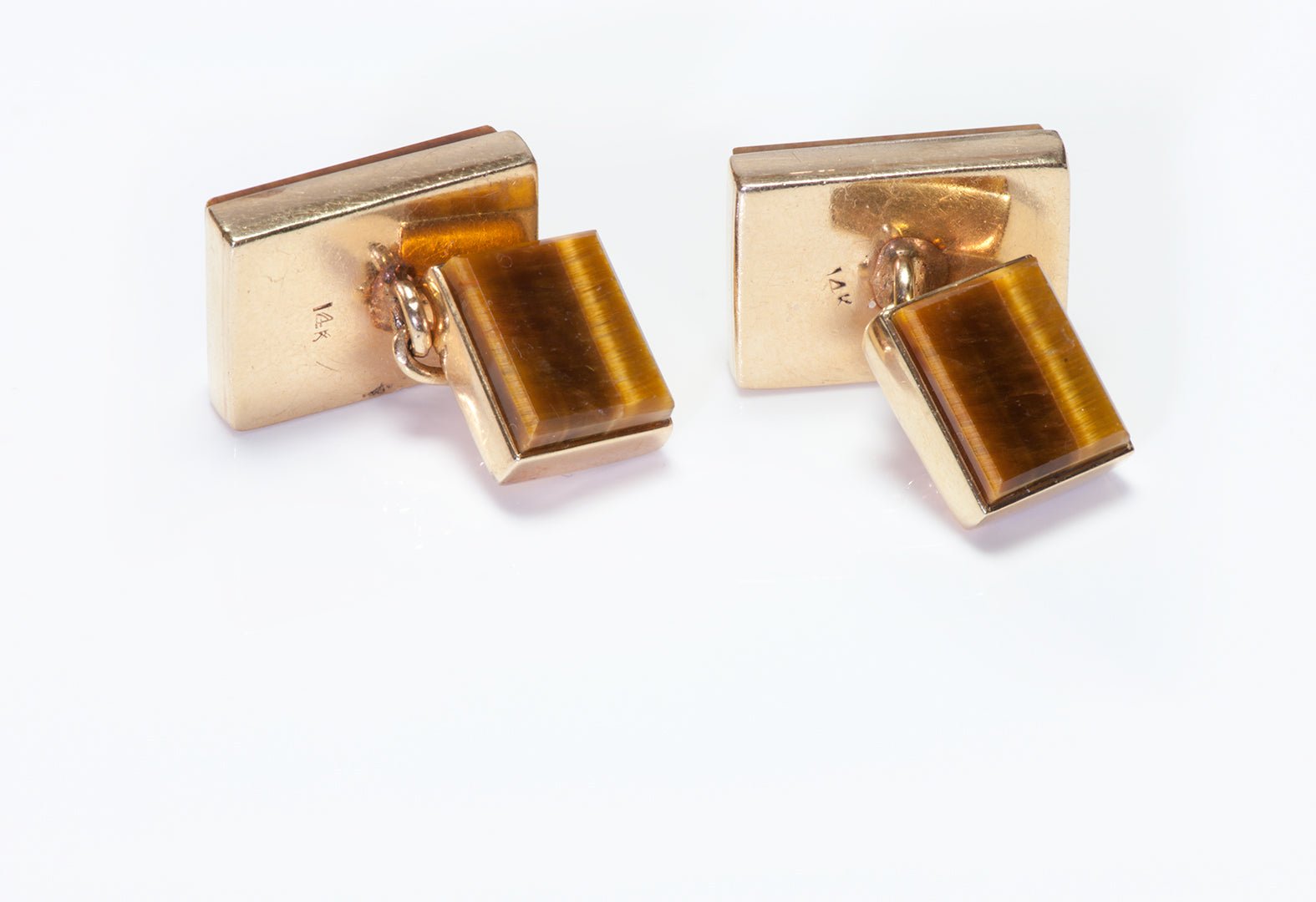 Vintage Tiger's Eye 14K Yellow Gold Cufflinks