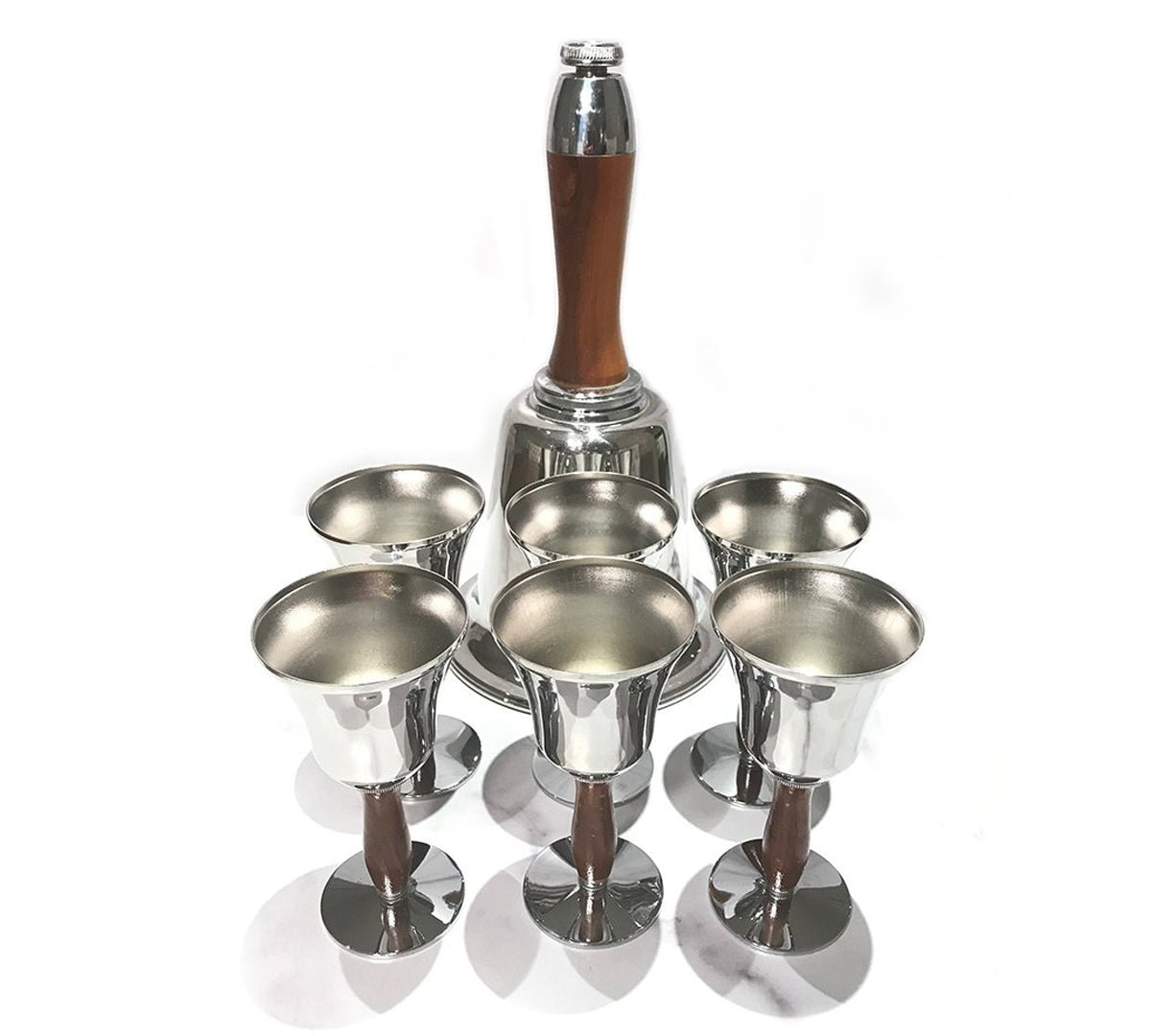 Vintage Town Crier Bell Shaker and 6 Bell Cups