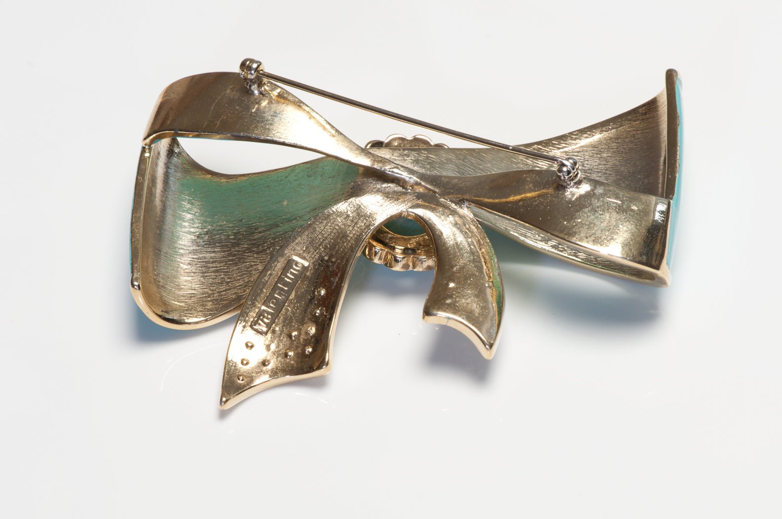 Vintage Valentino Garavani Turquoise Blue Enamel Crystal Bow Brooch