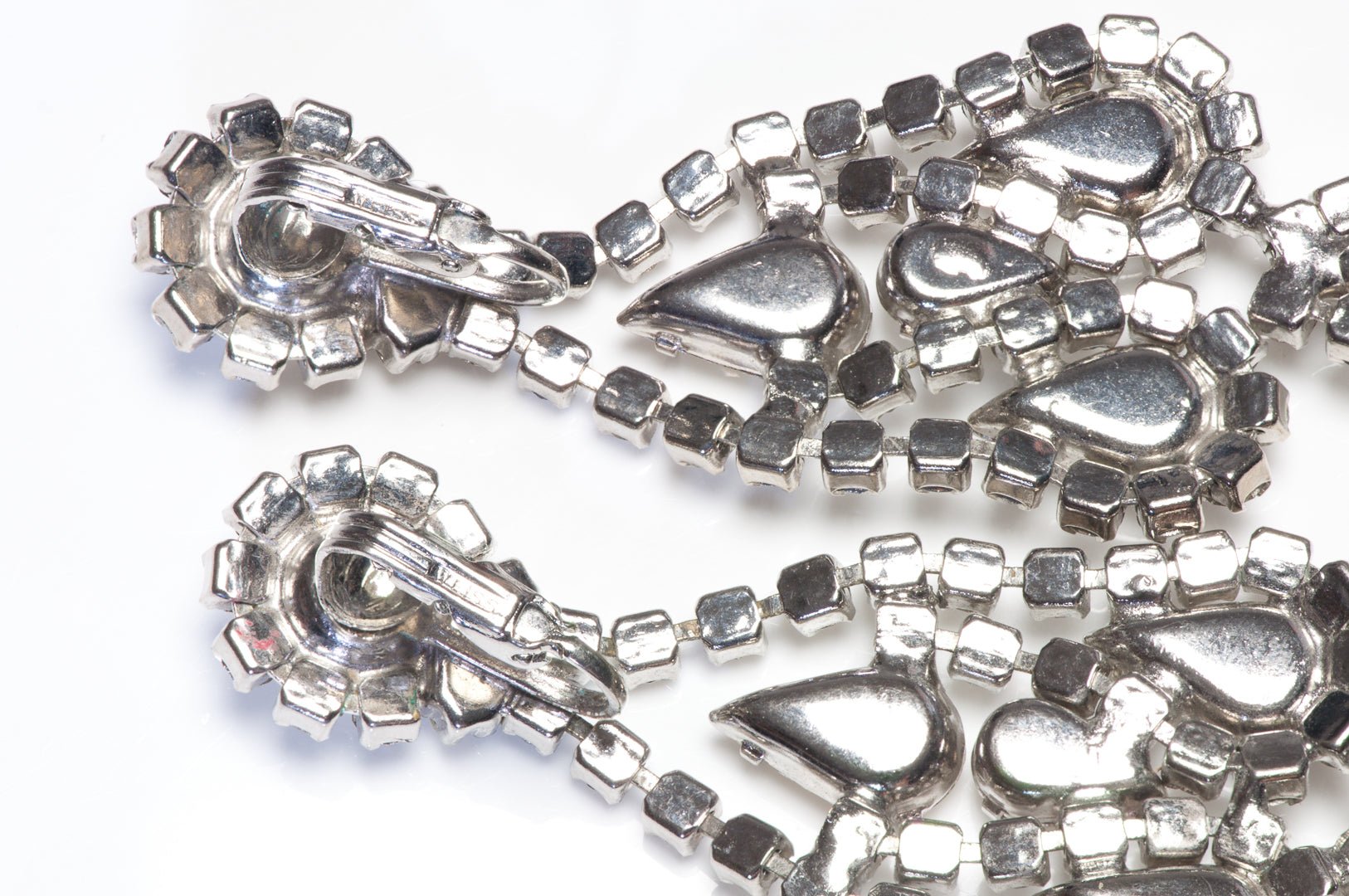 Vintage Weiss Long Rhodium Plated Crystal Chandelier Earrings