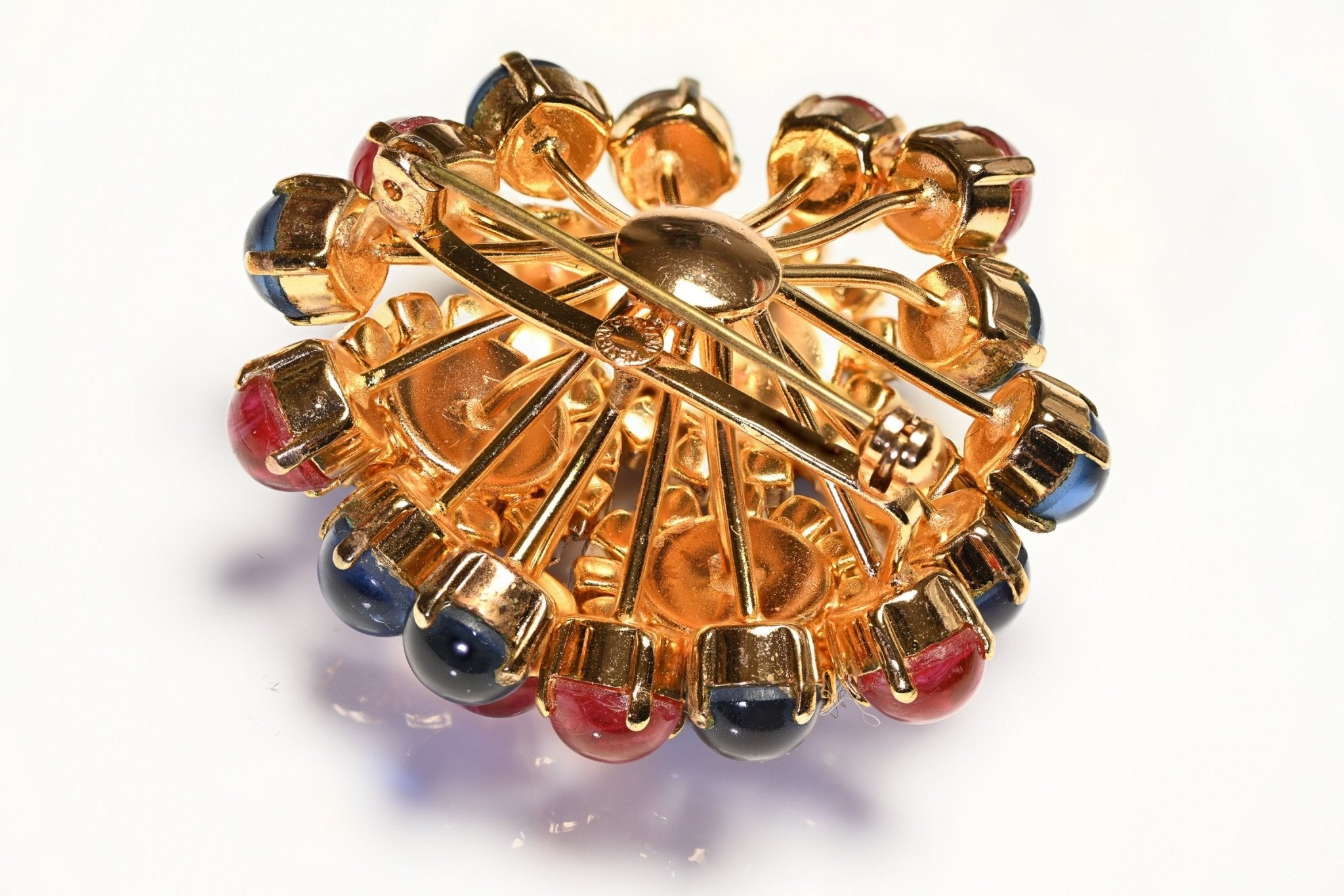 Vintage West Germany Blue Red Cabochon Glass Crystal Sputnik Starburst Brooch