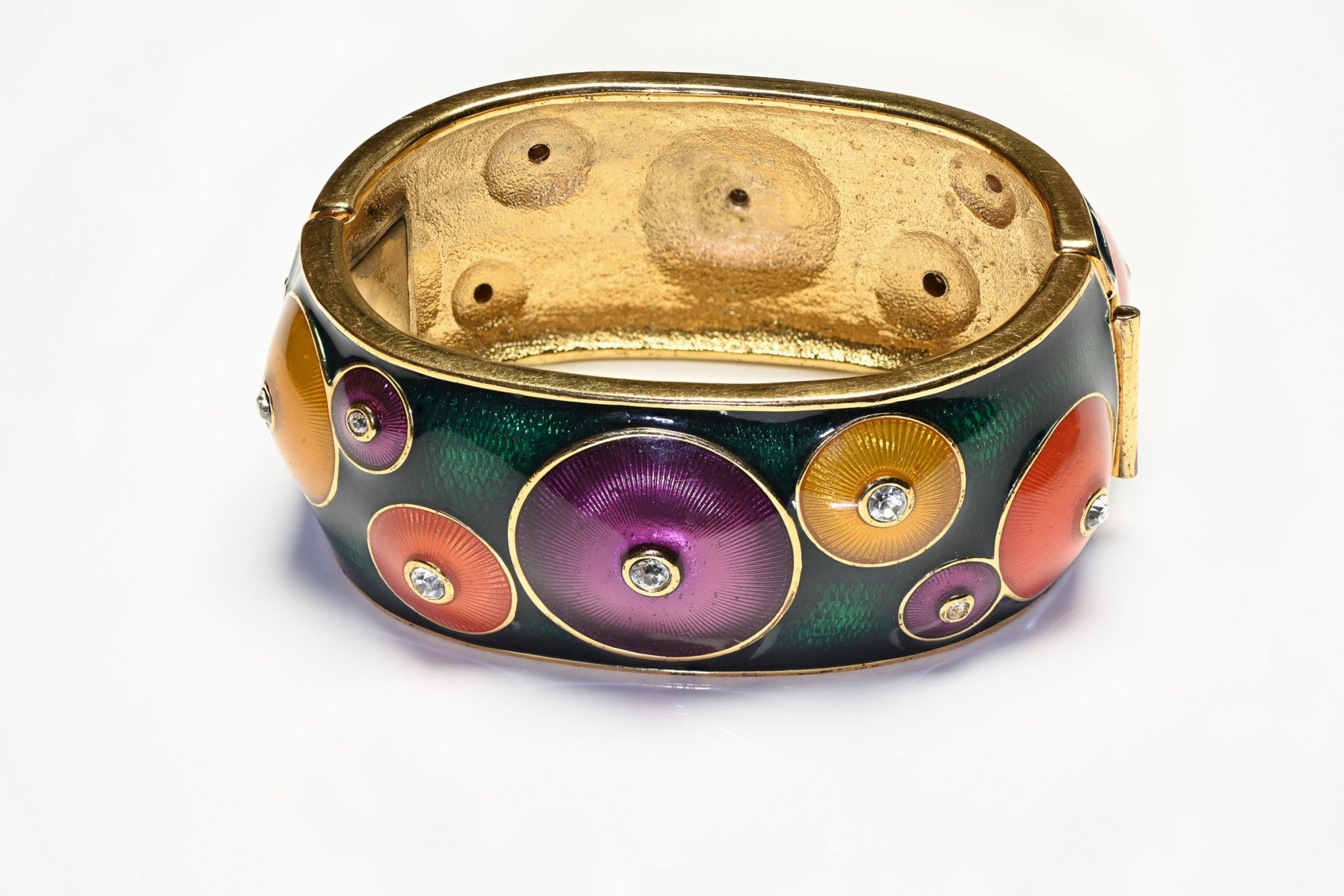 Vintage Wide Green Purple Orange Yellow Enamel Crystal Circle Bangle Bracelet