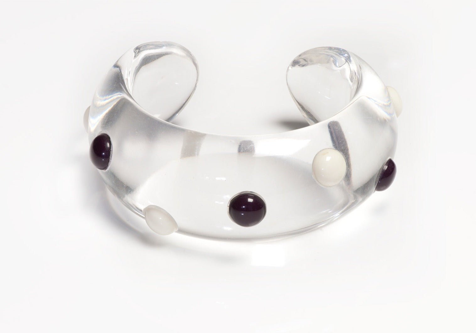 Vintage Wide Lucite Polka Dot Cabochon Cuff Bracelet
