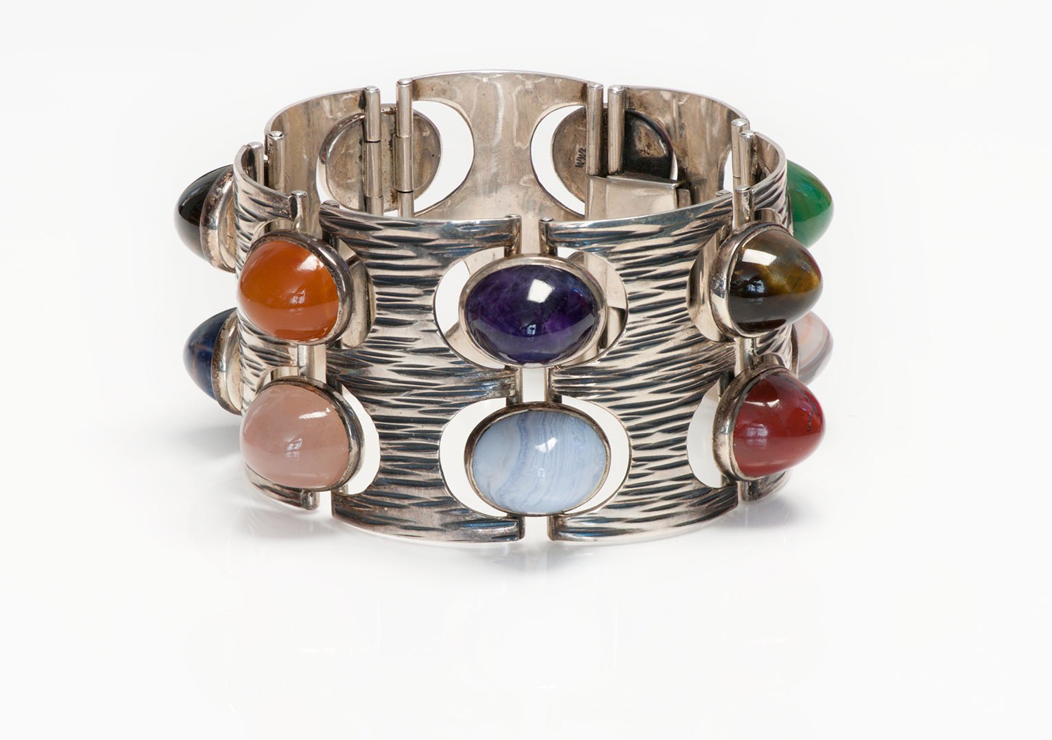 Vintage Wide Sterling Cabochon Agate Bracelet