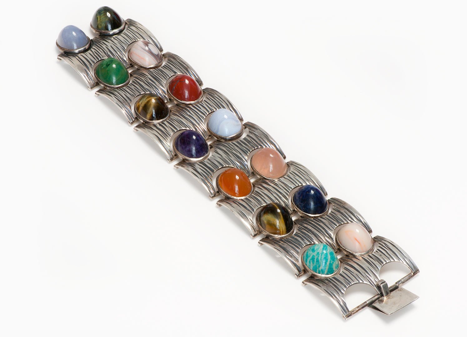 Vintage Wide Sterling Cabochon Agate Bracelet