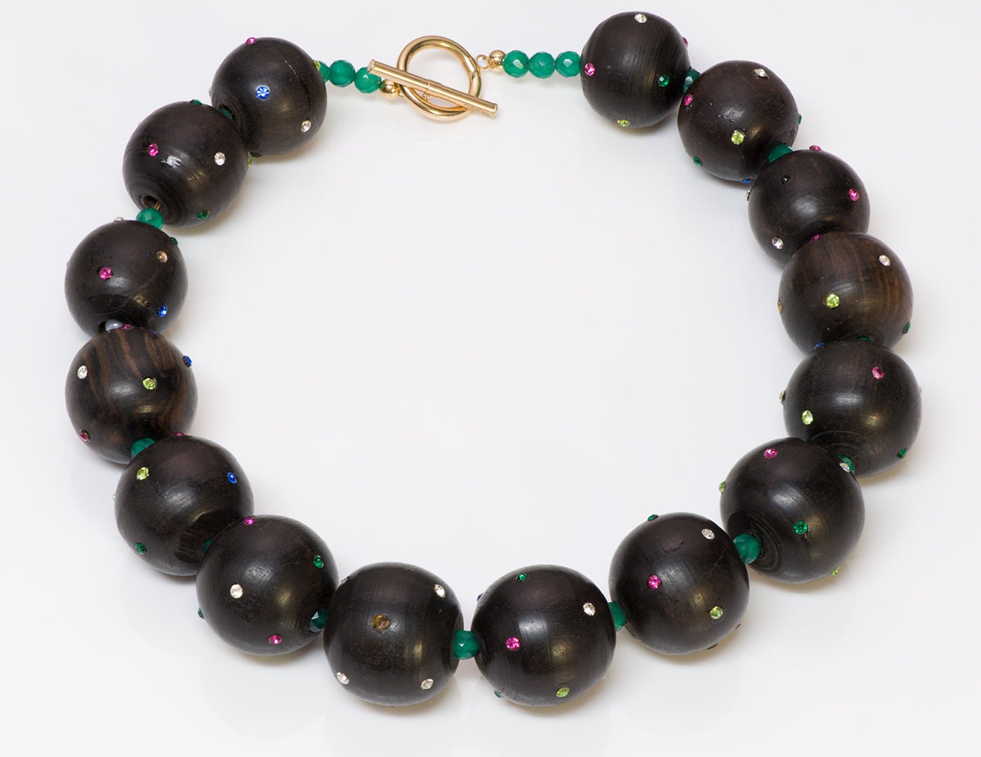 Vintage Wood Bead 14K Gold Necklace