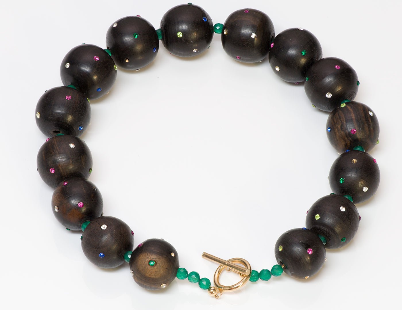 Vintage Wood Bead 14K Gold Necklace