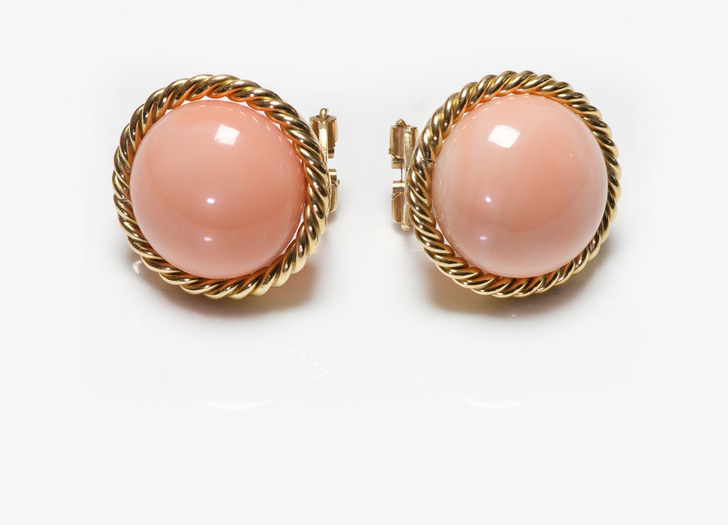 Vintage Yellow Gold Angel Skin Coral Button Earrings