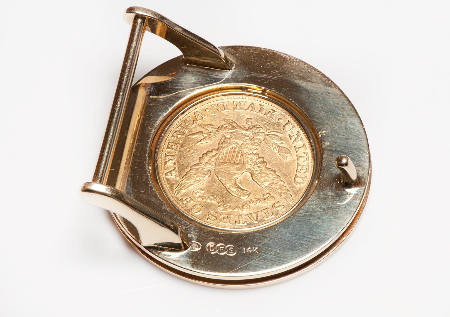 Vintage Yellow Gold Coin Optical Illusion Design Belt Buckle